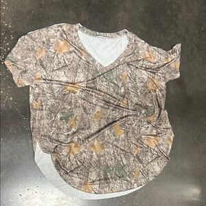 Blakeley Camo V-Neck Shirt with Brown and Green Accents
